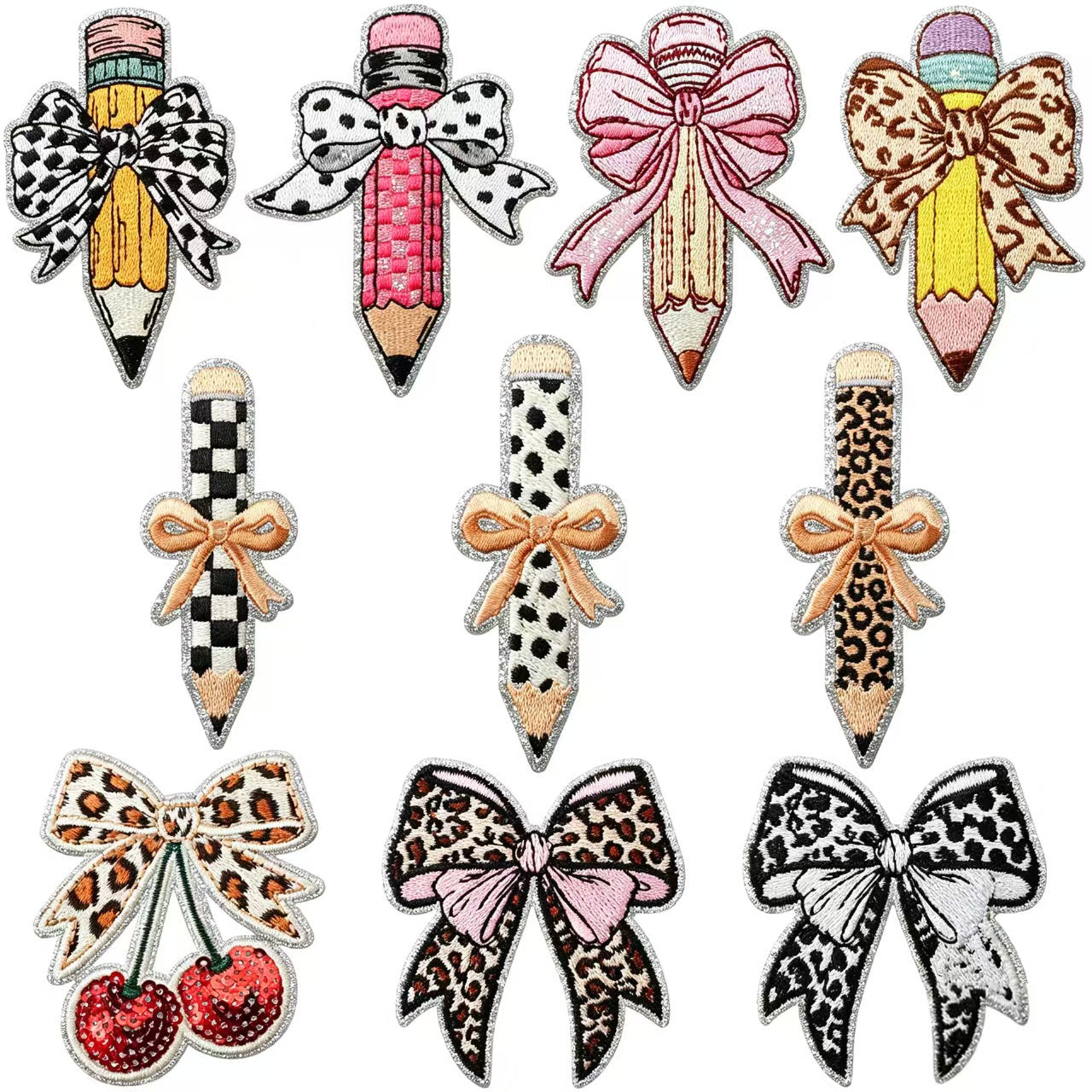School style bow pencil iron-on patches